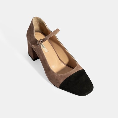 Kadın Siyah Ayarlanabilir Tokalı Süet Topuklu Ayakkabı