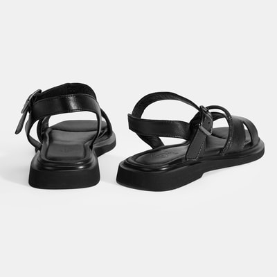 Kadın Siyah Ayarlanabilir Tokalı Taş Detaylı Deri Sandalet