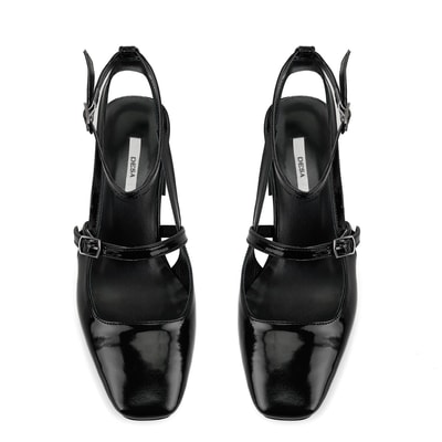 Kadın Siyah Ayarlanabilir Tokalı Topuklu Deri Abiye