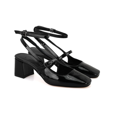 Kadın Siyah Ayarlanabilir Tokalı Topuklu Deri Abiye