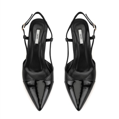 Kadın Siyah Ayarlanabilir Tokalı Topuklu Deri Abiye Ayakkabı