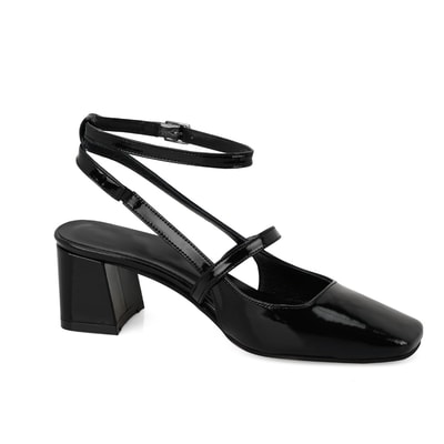 Kadın Siyah Ayarlanabilir Tokalı Topuklu Deri Abiye