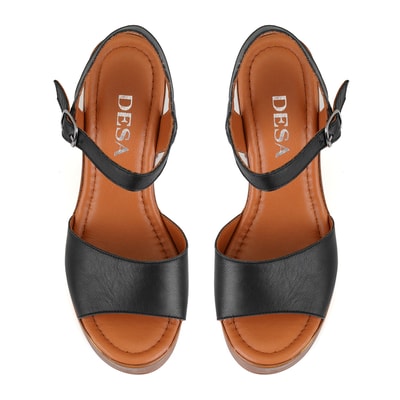 Kadın Siyah Ayarlanabilir Tokalı Topuklu Deri Sandalet