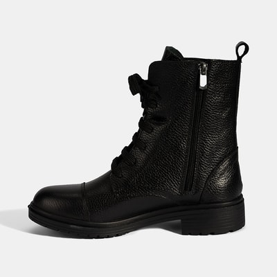 Kadın Siyah Bağcıklı Deri Postal Bot