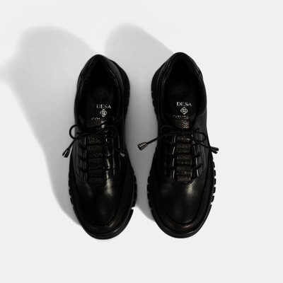 Kadın Siyah Bağcıklı DesaComfort Deri Ayakkabı