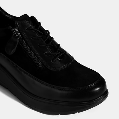 Kadın Siyah Bağcıklı DesaComfort Deri Ayakkabı