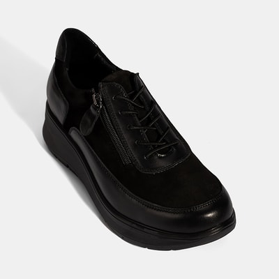 Kadın Siyah Bağcıklı DesaComfort Deri Ayakkabı