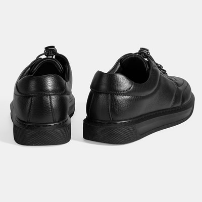 Kadın Siyah Bağcıklı Günlük Deri Ayakkabı