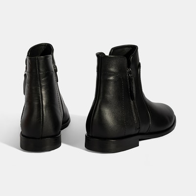 Kadın Siyah Çift Fermuarlı Deri Bot