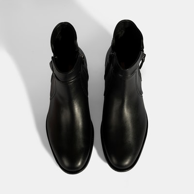 Kadın Siyah Çift Fermuarlı Deri Bot