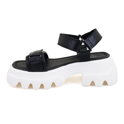 Kadın Siyah Cırt Cırtlı Dolgu Topuklu Sandalet