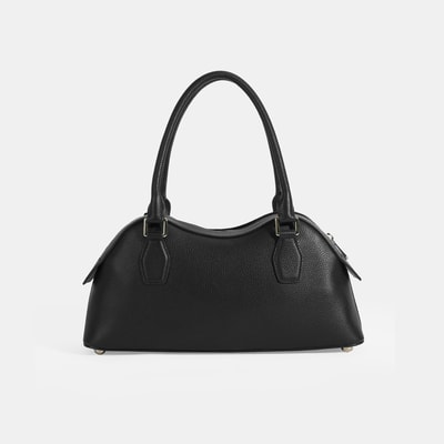 Kadın Siyah Deri Çanta Aksesuarlı Büyük Omuz Çantası