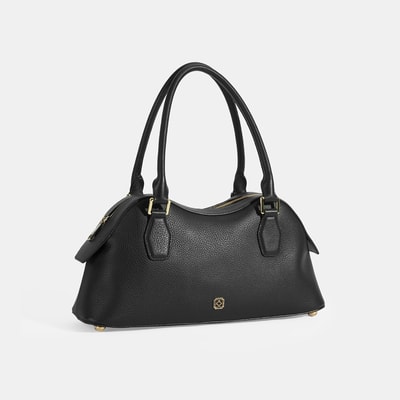 Kadın Siyah Deri Çanta Aksesuarlı Büyük Omuz Çantası