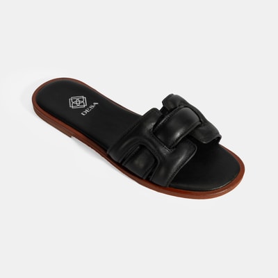 Kadın Siyah Deri Terlik