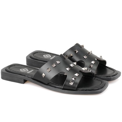 Kadın Siyah Deri Terlik