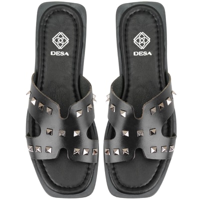 Kadın Siyah Deri Terlik