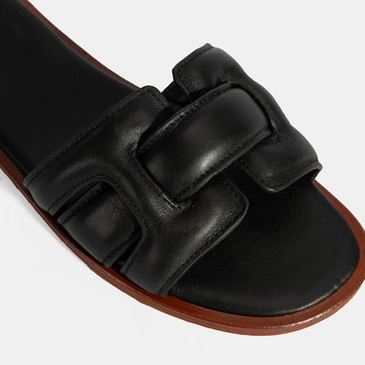 Kadın Siyah Deri Terlik