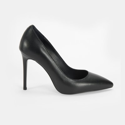 Kadın Siyah Deri Topuklu Klasik Ayakkabı