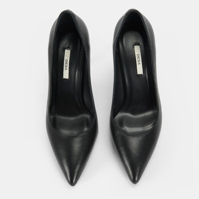 Kadın Siyah Deri Topuklu Klasik Ayakkabı