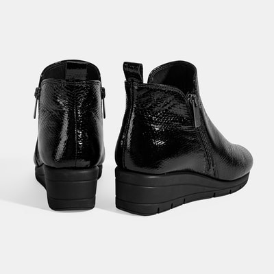 Kadın Siyah DesaComfort Çift Fermuarlı Dolgu Topuklu Deri Bot