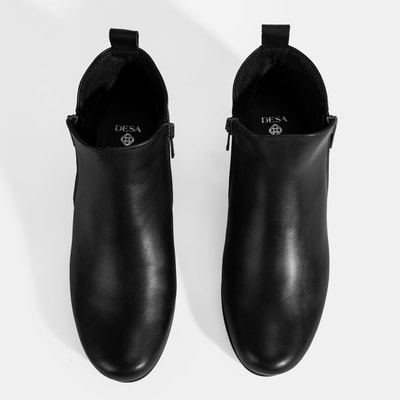 Kadın Siyah DesaComfort Çift Fermuarlı Deri Bot