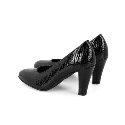 Kadın Siyah DesaComfort Kroko Baskılı Deri Klasik Ayakkabı