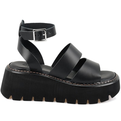 Kadın Siyah Dolgu Tabanlı Deri Sandalet