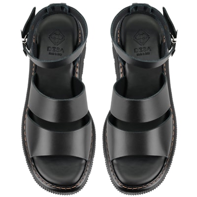 Kadın Siyah Dolgu Tabanlı Deri Sandalet