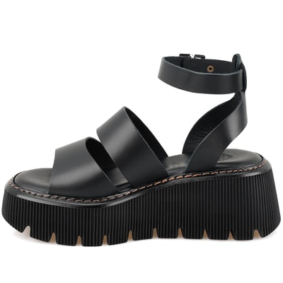 Kadın Siyah Dolgu Tabanlı Deri Sandalet