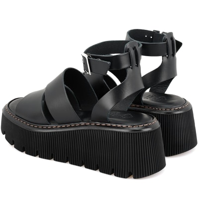 Kadın Siyah Dolgu Tabanlı Deri Sandalet