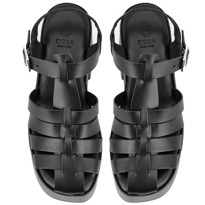 Kadın Siyah Dolgu Topuklu Deri Sandalet