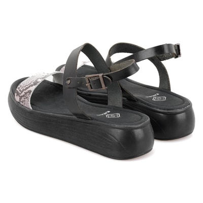 Kadın Siyah Egzotik Deri Sandalet