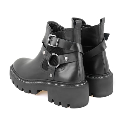Kadın Siyah Fermuarlı Deri Bot