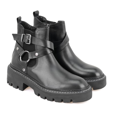 Kadın Siyah Fermuarlı Deri Bot
