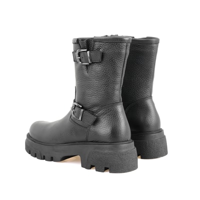 Kadın Siyah Fermuarlı Deri Bot