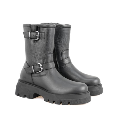 Kadın Siyah Fermuarlı Deri Bot