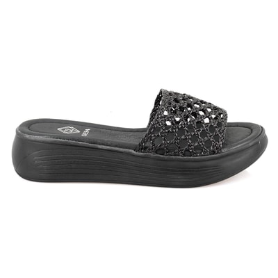 Kadın Siyah File Örgülü Terlik