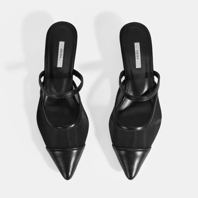 Kadın Siyah Fileli Deri Topuklu Terlik