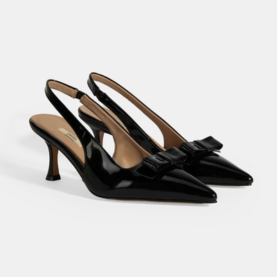 Kadın Siyah Fiyonk Detaylı Rugan Topuklu Klasik Ayakkabı