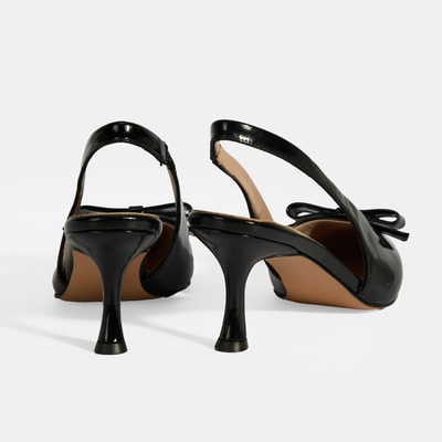 Kadın Siyah Fiyonk Detaylı Rugan Topuklu Klasik Ayakkabı