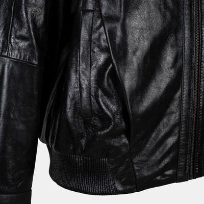 Kadın Siyah Gömlek Yakalı Deri Bomber Ceket