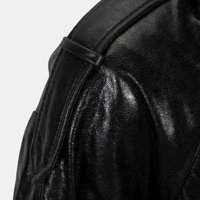 Kadın Siyah Gömlek Yakalı Deri Bomber Ceket