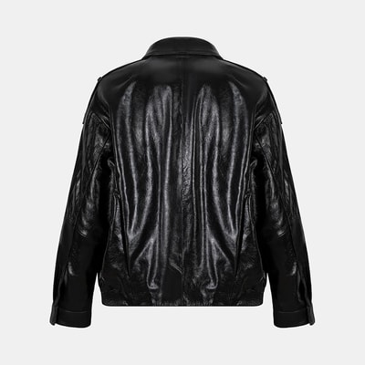 Kadın Siyah Gömlek Yakalı Deri Bomber Ceket