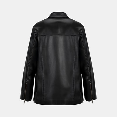 Kadın Siyah Gömlek Yakalı Deri Ceket