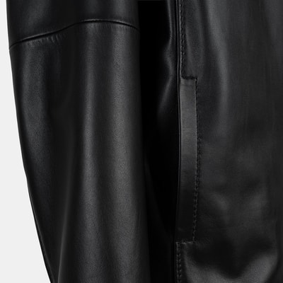 Kadın Siyah Gömlek Yakalı Deri Ceket