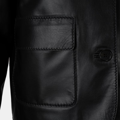 Kadın Siyah Gömlek Yakalı Düğmeli Kısa Deri Ceket