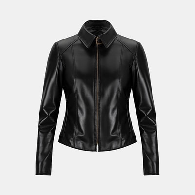 Kadın Siyah Gömlek Yakalı Fit Deri Ceket