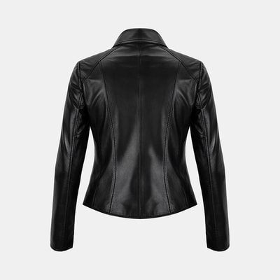 Kadın Siyah Gömlek Yakalı Fit Deri Ceket