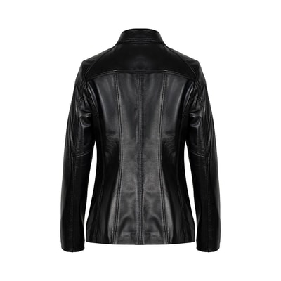 Kadın Siyah Gömlek Yakalı Fit Deri Ceket