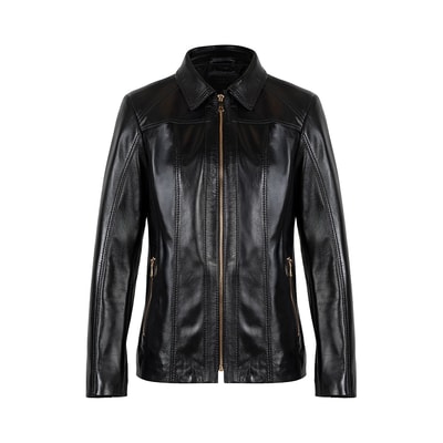 Kadın Siyah Gömlek Yakalı Fit Deri Ceket